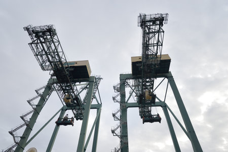 Large cranes in the loading area of a portの写真素材