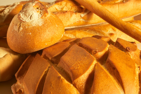 Different types of bread with warm colorsの写真素材
