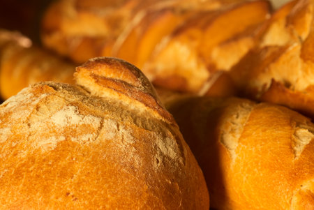Different types of bread with warm colors