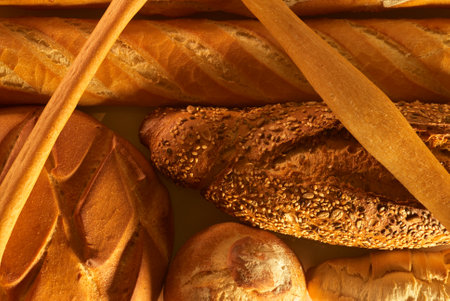 Different types of bread with warm colorsの写真素材