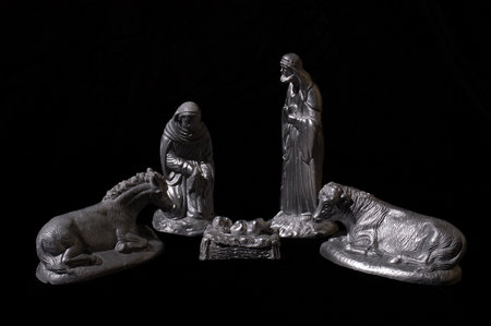 nativity scene with black backgroundの写真素材