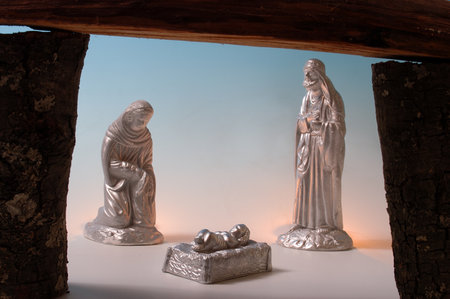 Christmas nativity scene with Jesus, Mary and Josephの写真素材
