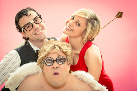 nerd found love with cupid arrow help for valentine dayの写真素材