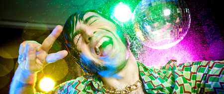 dancing funny vintage man have fun at clubの写真素材