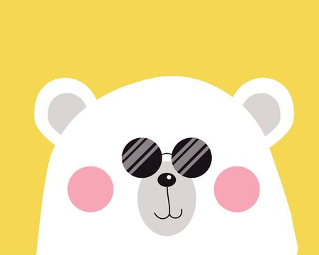 White polar bear is looking to you with happy smile and sunglasses on face
