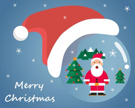 Merry Christmas and happy new year greeting card with cute Santa Claus hat and glass ball.のイラスト素材