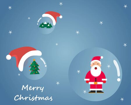 Merry Christmas and happy new year greeting card with cute Santa Claus hat and glass ball.のイラスト素材