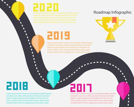 Colorful cartoon style: Infographic timeline for business 4 years, Roadmap diagram.のイラスト素材