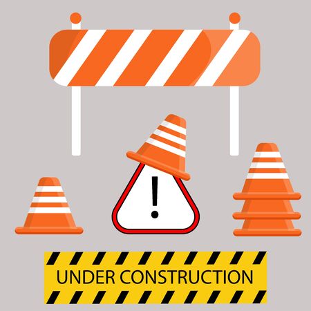 Set of sign warning under constructionのイラスト素材
