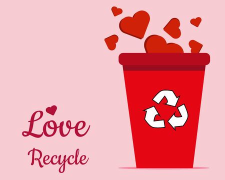 love recycle concept: many red hearts shape falling in the recycle bin for your design with space for text or copy.のイラスト素材