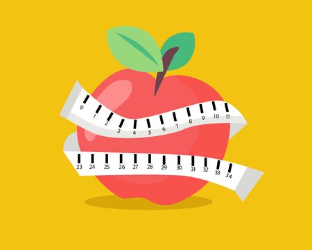 Diet and Healthy life loss weight concept: There are red apple and measuring tape in cartoon vector for your designのイラスト素材