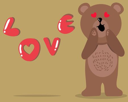 Kawaii shy bear is looking to you with happy smile and love speech for your designのイラスト素材