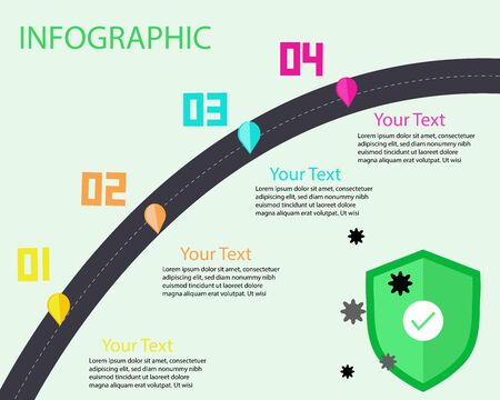 COVID-19 Crisis. Colorful cartoon style: Infographic timeline for business 4 years, Roadmap diagramのイラスト素材
