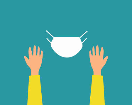 Don't touch on your face mask, virus is on it and always wash your hands. Cartoon vector style for your design.のイラスト素材