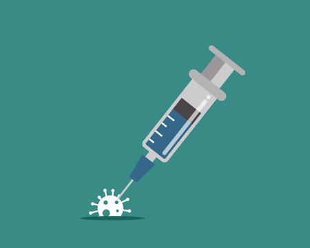 Vaccine for COVID-19 concept: Vaccine in Syringe injects coronavirus. Cartoon vector style for your design.のイラスト素材