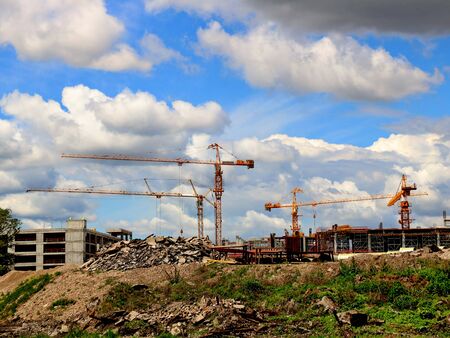 Cranes on the construction sitesの写真素材