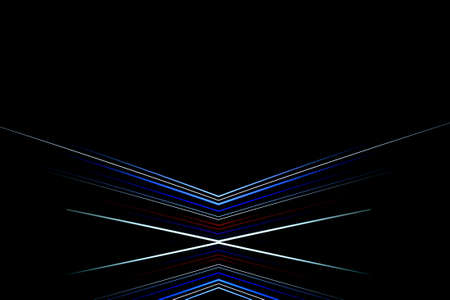 Thin lines of different colors joined symmetrically on a black backgroundの写真素材