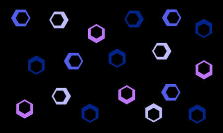 Purple, blue and pink hexagons on a black backgroundの写真素材
