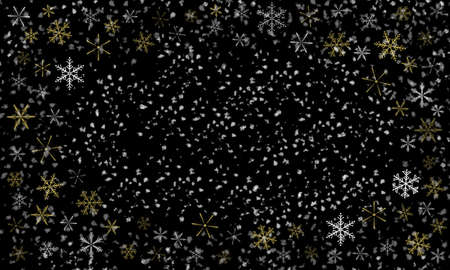 Different  golden and white snowflakes on a black
backgroundの写真素材