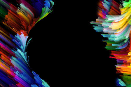 Splash colorful abstract colors on a black backgroundの写真素材