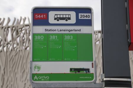 Green sign of busstop for regional busses  of railroad station station Lansingerland Zoetermeerのeditorial素材