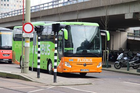 Flixbus at the bus stop for the international buses at Den Haag Central Stationのeditorial素材