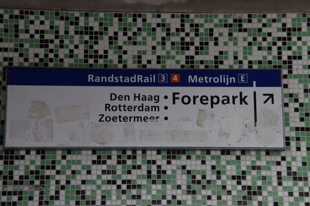 Sign on tram and metro station Forepark in The Hague for RET and HTM randstad vehiclesのeditorial素材