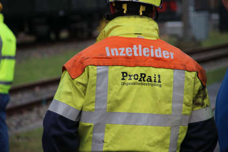 Incident control of railway manager ProRail in action in the railway museum in Utrecht in the Netherlands managed by Inzetleiderのeditorial素材