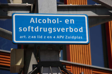 Sign with warning of an Alcohol and soft drugs prohibition based on municipal ordinance in the municipality of Zuidplasのeditorial素材
