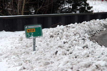 Snow on the regional road N219 at Nieuwerkerk aan den IJssel in the Winter of 2021 in the Netherlandsのeditorial素材