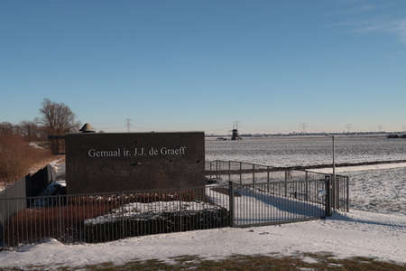 Water pump station ir. Gemaal JJ De Graeff in Zevenhuizen to keep the Tweemanspolder dryのeditorial素材