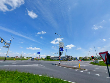 N219 regional road named Eerste Tochtweg at the area for new village in future in the Zuidplaspolder in Netherlandsのeditorial素材