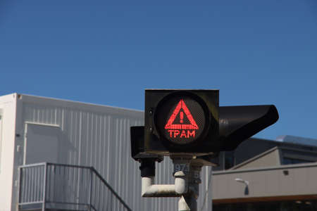 Red warning light at street car or Tram track in Utrecht the Netherlands