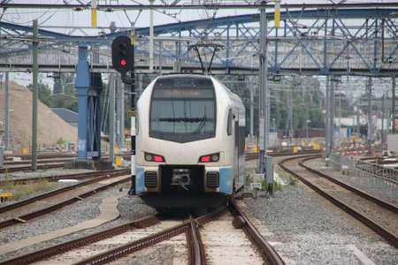 Stadler Flirt train of Blauwnet along platform at Zwolle station heading Enschede