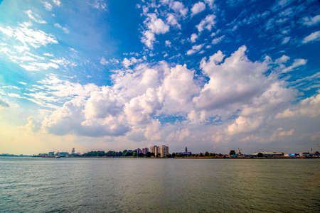 View over the Nieuwe Waterweg at the former RDM area of Heijplaat at Rotterdam Harbor in the Netherlandsのeditorial素材