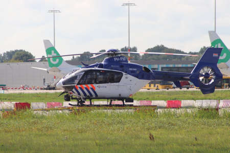 EC135 airbus helicopter for the national police at Rotterdam The Hague Airport in the Netherlandsのeditorial素材