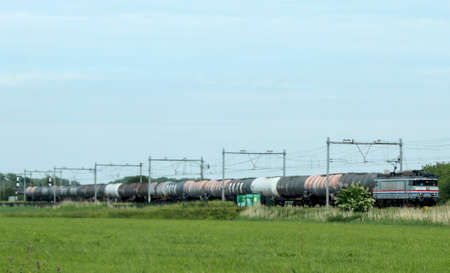 Rail force one locomotive with tank wagons at Moordrecht in the Zuidplaspolderのeditorial素材
