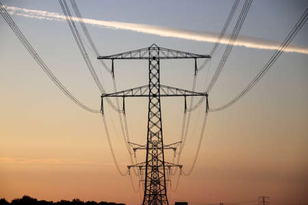 Sunset in the Eendragtspolder in Zevenhuizen, used for water storage from river Rotte to protect Rotterdam against flooding.のeditorial素材