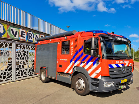 Vehicle of the Haaglanden fire brigade in downtown The Hague in the Netherlands