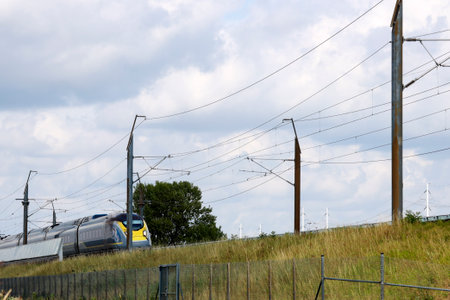 Eurostar international train between Amsterdam and London at Benthuizen railroad in the Netherlands