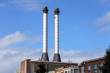 Uniper electricity plant Constant Rebequeplein in The Hague the Netherlands as former factory of the Municipality of The Hagueのeditorial素材