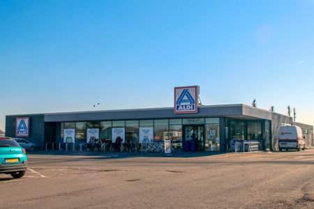 store of Aldi Supermarket at the Hoofdweg in Nieuwerkerk aan den IJssel in the Netherlandsのeditorial素材