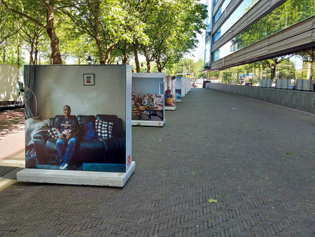 Photos of vicims of the affair with tax surcharges "Toeslagenaffaire" before ministry of Finance in The Hagueのeditorial素材