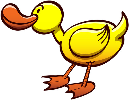 Cute yellow duck in a side view while walking clumsily and looking at something with curiosityのイラスト素材