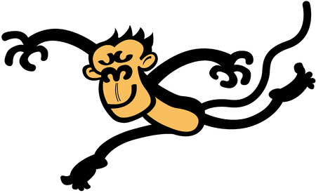 Cool black chimpanzee smiling and having fun while making a big jump with great elegance and ease