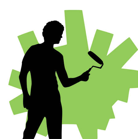 Vector illustration of a man painting walls. のイラスト素材