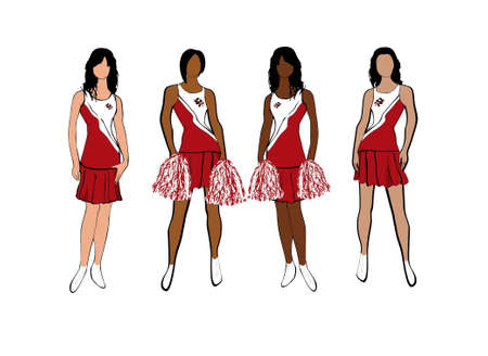 four cheerleaders in red outfits. のイラスト素材