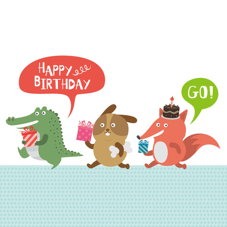 Birthday party, Crocodile and dog and foxのイラスト素材
