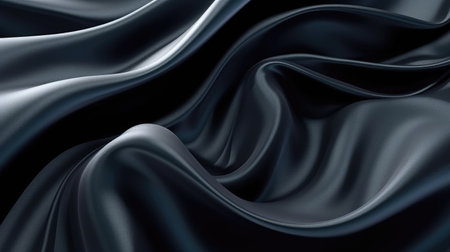 Closeup of rippled black silk fabric. 3d renderの素材