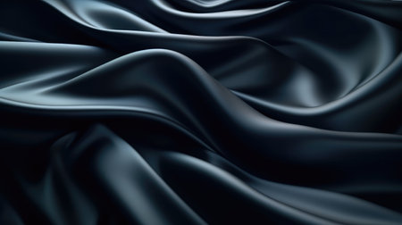 Closeup of rippled black silk fabric background. 3d render illustrationの素材
